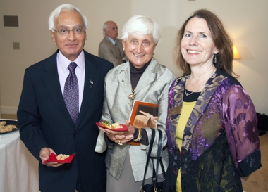 This photo shows Mr. and Mrs. Kalsi with former Bach Festival Development Manager Virginia Wright at a Green Room Reception.