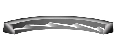 High Film Kalsi Seals incorporate an aggressive hydrodynamic geometry for cooler operation and improved high pressure extrusion resistance, at the expense of significantly higher leakage.