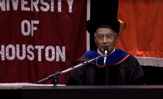Dr. Kalsi, delivering the spring 2016 convocation speech at the University of Houston Cullen College of Engineering.
