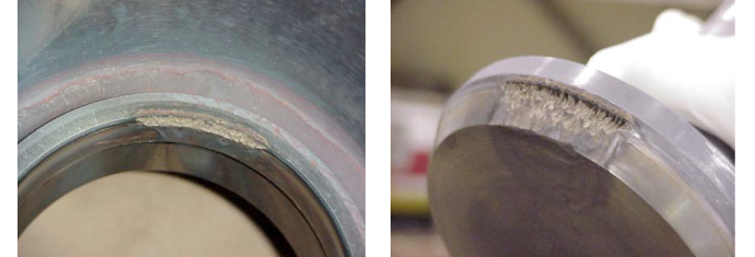 Figure 1: Corrosion and Steam Cuts on the a) main seat and b) main disc