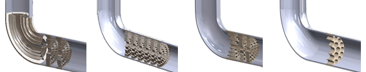 Four flow-conditioner designs: IT2, T6, H2, and MHC